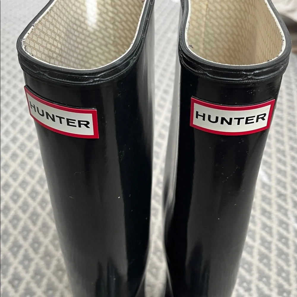 Hunter Glossy Black Rain Boots Tall Height